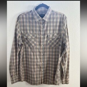 Brixton Men's Long Sleeve Plaid Print Button Down Snap Buttons Shirt Gray Tan